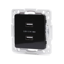 Gniazdo USB podwójne 2 porty USB 2.1A/5V podtynkowe czarne bez ramki