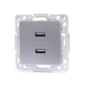 Gniazdo USB podwójne 2 porty USB 2.1A/5V podtynkowe srebrne bez ramki