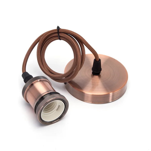 Oprawka żarówki E27 z metalu z przewodem brązowa lampa