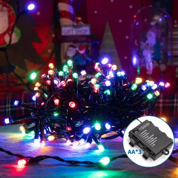 Lampki choinkowe-sznur na 3 baterie AA 200LED 10m kolorowe RGBY