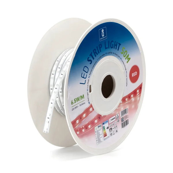 Taśma LED czerwona 230V 10mm 60led/m szpula 50mb zewnętrzna IP65