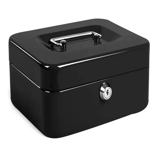 Kasetka metalowa na pieniądze sejf klucz dokumenty czarna 20x16x9cm