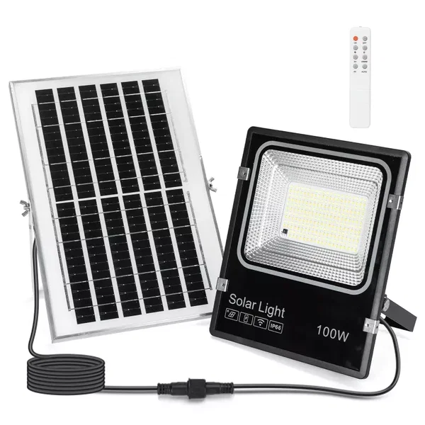 Naświetlacz solarny LED 100W CCT zestaw halogen pilot kabel 5m i panel