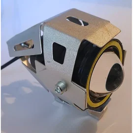 Halogen motocyklowy lampa 15W U7 LED z białym ringiem kolor srebrny