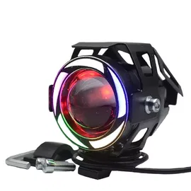 Halogen motocyklowy lampa 15W U7 LED z kolorowym ringiem kolor czarny