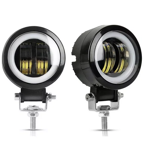 2xHalogen motocyklowy typ-H LED z białym ringiem+podwójny włącznik 'o'