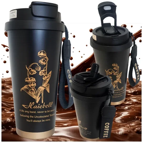 Kubek termiczny 530ml słomka z uchwytem stalowy termos na zimne i gorące