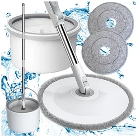Mop obrotowy rotacyjny 360 spin wiadro zestaw 2x mikrofibra odpływ