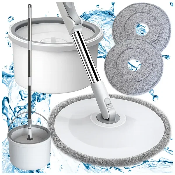 Mop obrotowy rotacyjny 360 spin wiadro zestaw 2x mikrofibra odpływ
