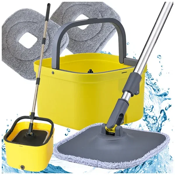 Mop obrotowy rotacyjny 360 spin wiadro odpływ zestaw 2x mikrofibra