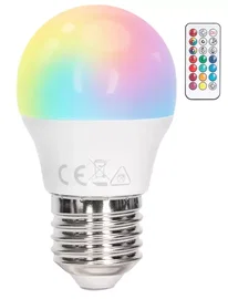 Żarówka LED G45 E27 6W RGB+3000K kolorowa i ciepła kulka z pilotem