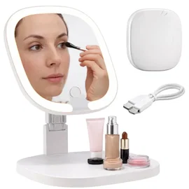 Lusterko kosmetyczne do makijażu led usb podświetlane 3 barwy składane