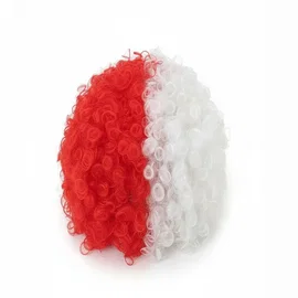 Peruka kibica afro loki biało czerwona nakrycie na głowę polska mecz