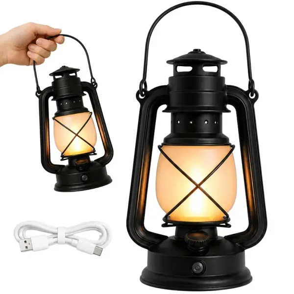 Lampion led retro turystyczny kempingowy dekoracyjny efekt płomienia