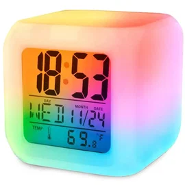 Budzik zegar z termometrem kameleon płynnie zmienia kolory RGB