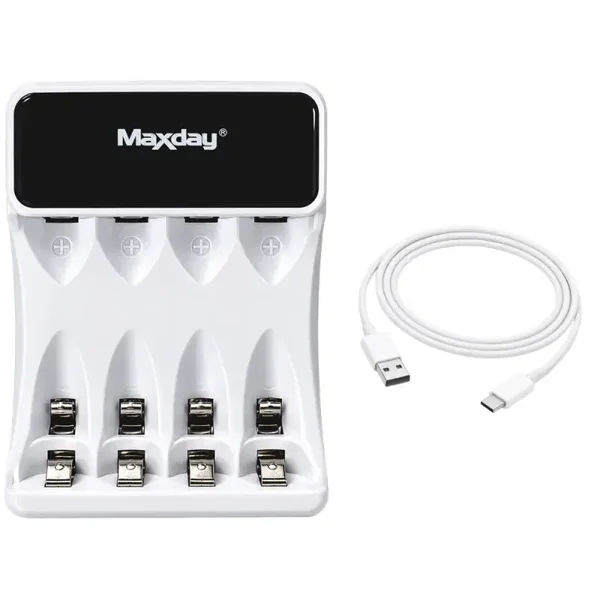 Ładowarka do akumulatorków aa aaa usb c lcd 4 sloty szybkie ładowanie
