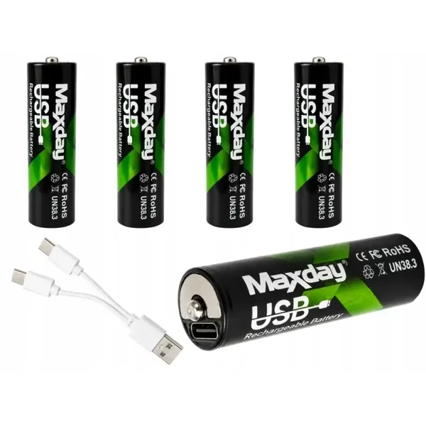 Akumulatorki baterie paluszki AA li-ion 1,5v 2200mwh 4 szt ładowane usb-c