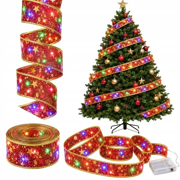 Świecąca wstążka led na choinkę 4m czerwona dekoracja świąteczna 40 led