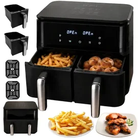 Frytkownica beztłuszczowa air fryer 15l 2400w podwójna dwukomorowa 6 trybów
