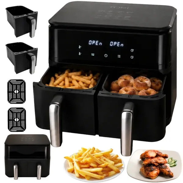 Frytkownica beztłuszczowa air fryer 15l 2400w podwójna dwukomorowa 6 trybów