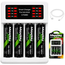 Ładowarka do akumulatorków aa aaa led + 4 akumulatorki aa kabel usb-c