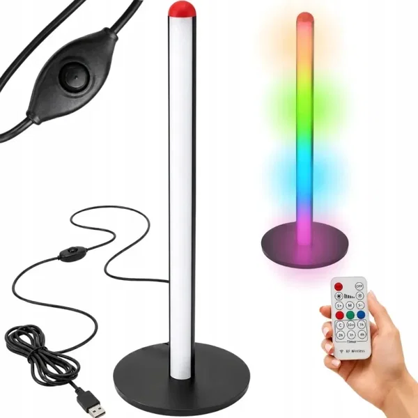 Lampa podłogowa led rgb 50cm sterowana pilotem czarna usb 7 kolorów