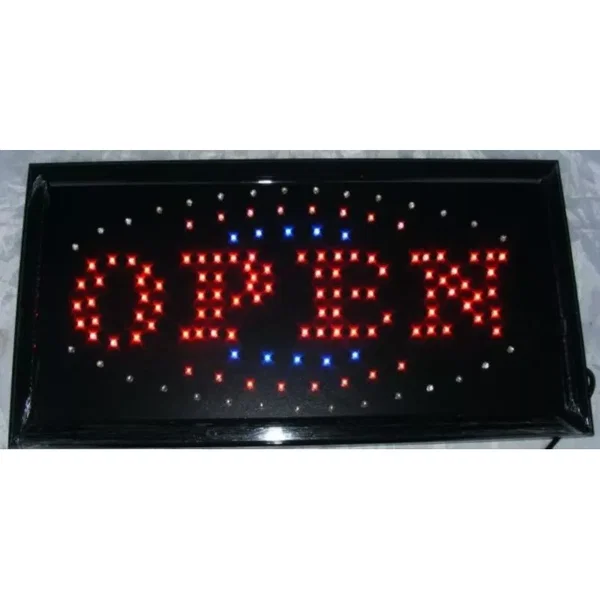 Tablica led z napisem open 24, open i inne