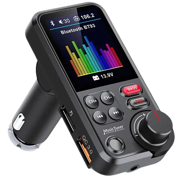Transmiter bluetooth 5.0 fm zestaw głośnomówiący usb qc tf bass lcd