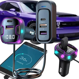 Transmiter bluetooth samochodowy fm 3x usb typ c adapter ładowarka