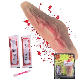 Sztuczna rana podcięte gardło z 10ml sztucznej krwi na halloween