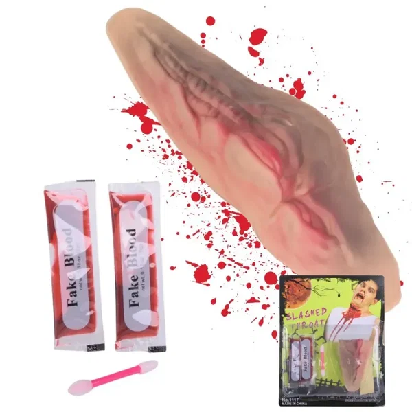 Sztuczna rana podcięte gardło z 10ml sztucznej krwi na halloween