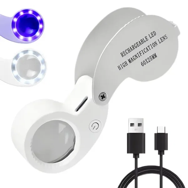 Lupa 60x powiększająca jubilerska led uv składana ładowana usb