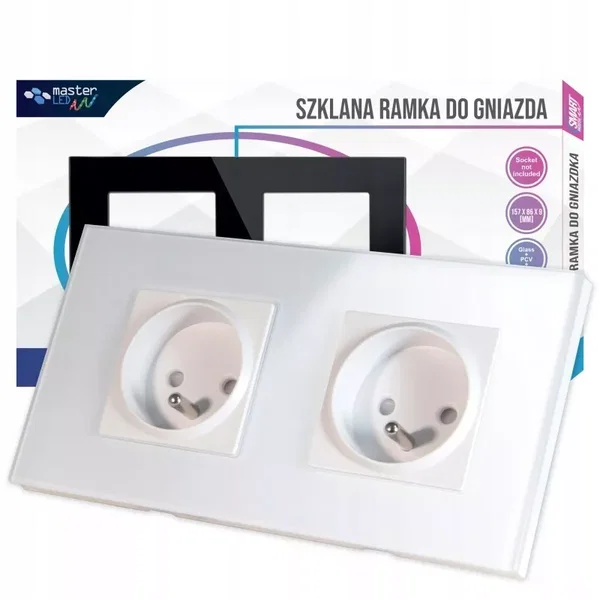 Gniazdo 230V/16A z ramką podwójne szklane białe lub czarne