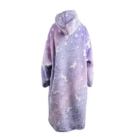 Ciepły futrzak xxl 2w1 fioletowa bluza koc oversize świecący w nocy