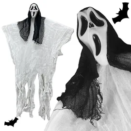 Dekoracja halloween wisząca ozdoba duch maska krzyk zjawa 90 cm