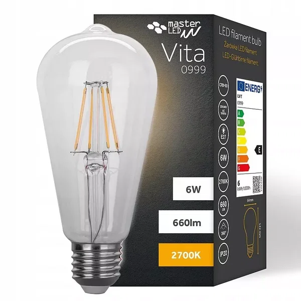 Żarówka ledowa retro Edison LED E27 Filament Vita 2200K 6W 660lm ST64