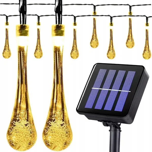 Łezki solarne ogrodowe sznur 5.4 mb girlanda 30 świecących sopli kropli