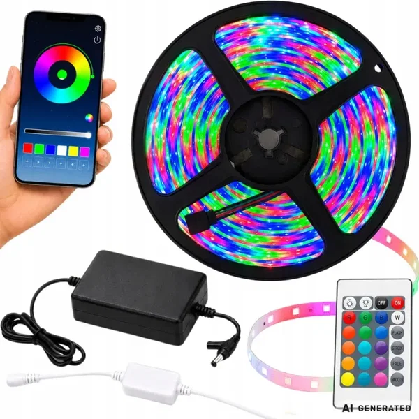 Taśma led RGB kolorowa 10m 12v 2835 pilot aplikacja music zasilacz