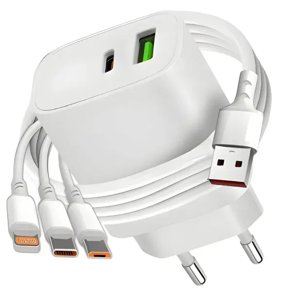 Szybka ładowarka do telefonu sieciowa 20w usb i usb-c + kabel 3w1 do iphone