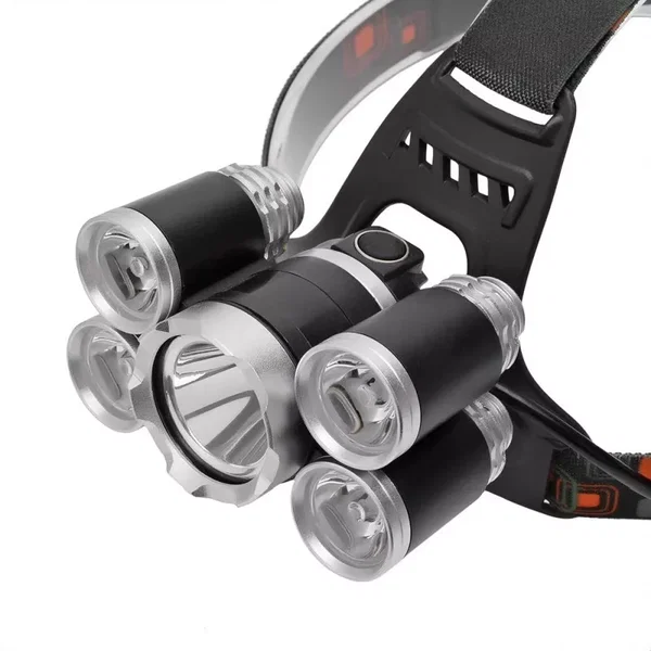 Latarka czołowa 5 LED XM-L T6 + 4R5 światło ostrzegawcze z tyłu