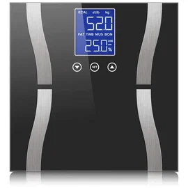 Analityczna waga łazienkowa 180kg szklana lcd zasilana z baterii 2xAAA
