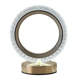 Lampa stołowa LED kryształowa złoty pierścień dotykowa 3-barwy CCT USB