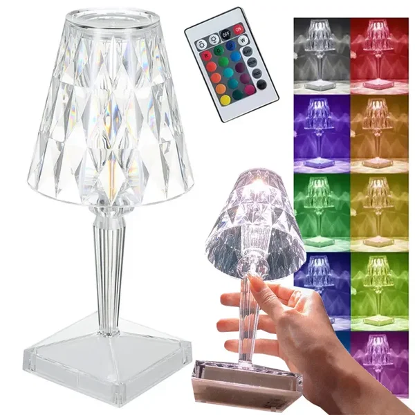 Lampka nocna stołowa kryształ led rgb usb bezprzewodowa z pilotem IR