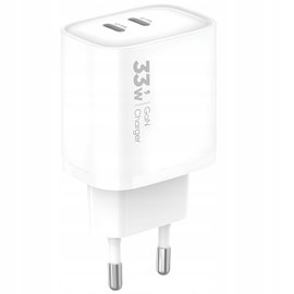 Ładowarka sieciowa 33W 2x USB-C do telefonu z kablem USB-C 1m QC biała