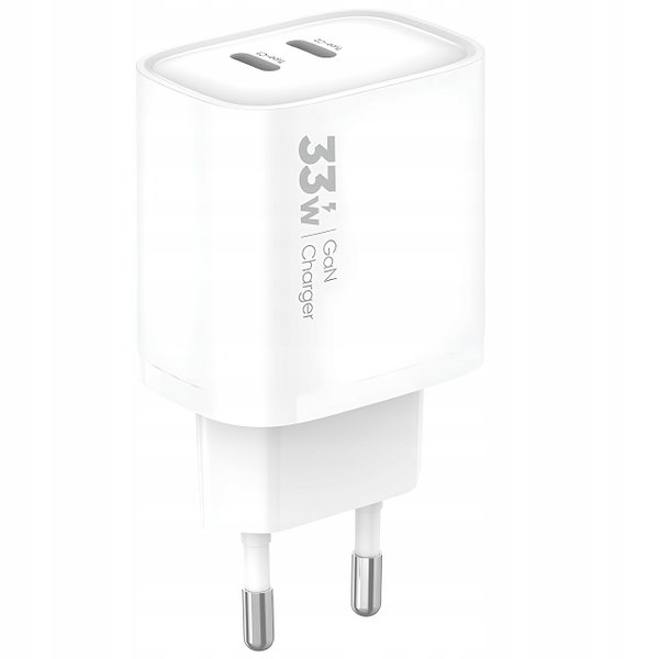 Ładowarka sieciowa 33W 2x USB-C do telefonu z kablem USB-C 1m QC biała