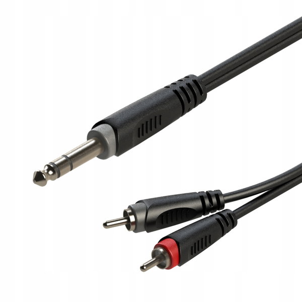 Kabel Audio 1x Duży Jack 6,3mm stereo - 2x Wtyk RCA męski 3m