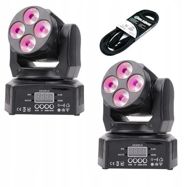 Zestaw 2x Głowica Ruchoma LED + kabel DMX