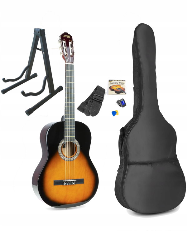 Zestaw Gitara Klasyczna MAX SOLOART + Statyw + pokrowiec i akcesoria