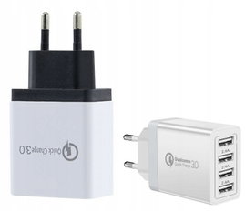 ŁADOWARKA Sieciowa Podróżna 4xUSB SZYBKIE ŁADOWANIE Kostka QC3.0 2.1A 4470