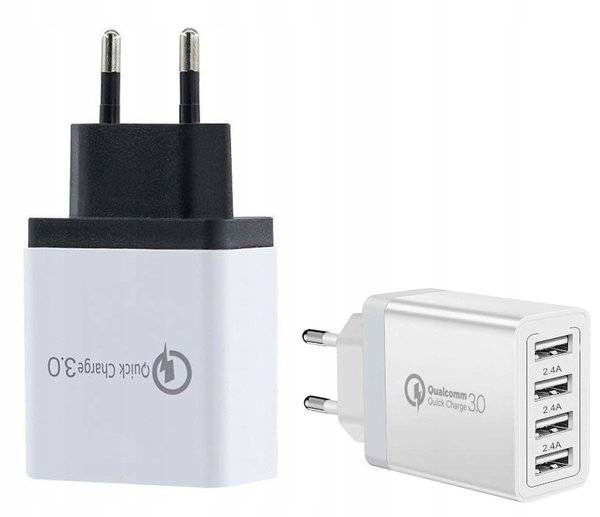 ŁADOWARKA Sieciowa Podróżna 4xUSB SZYBKIE ŁADOWANIE Kostka QC3.0 2.1A 4470